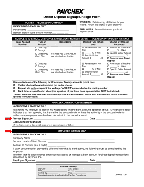 Paychex Direct Deposit Form