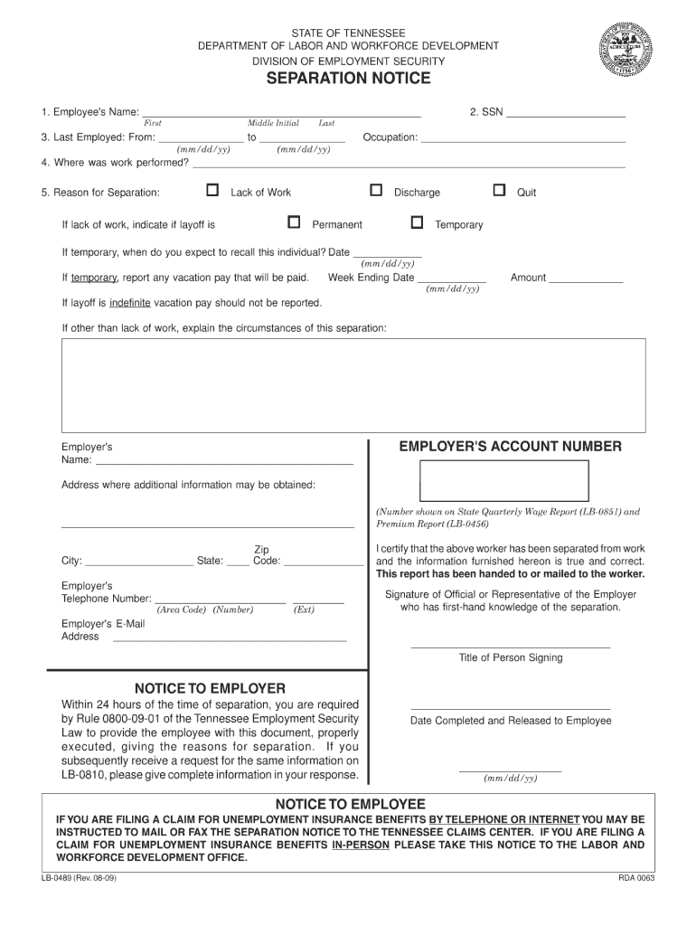  Separation Notice Tn Form 2014