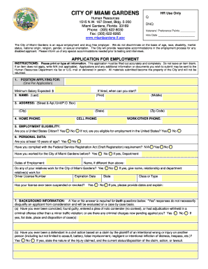Fl Miami Gardens Employment Fill Out And Sign Printable Pdf
