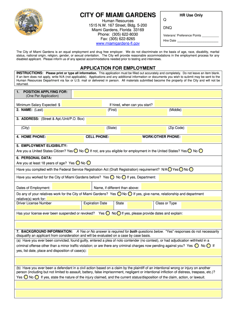 Get and Sign Job at Miami Gardens 2006-2022 Form