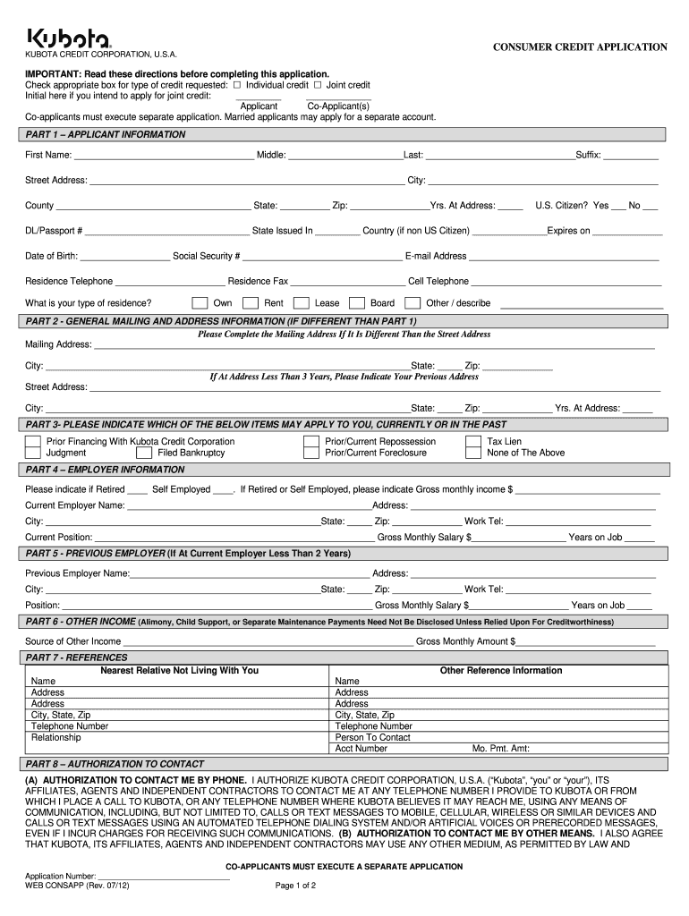  Kubota Application Form 2012