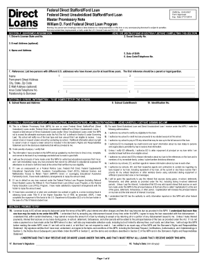 Master Promissory Note Form Omb No 1845 0007