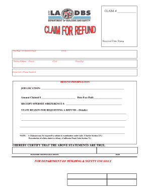 INSTRUCTIONS for FILING a CLAIM for REFUND Ladbs Org Ladbs  Form