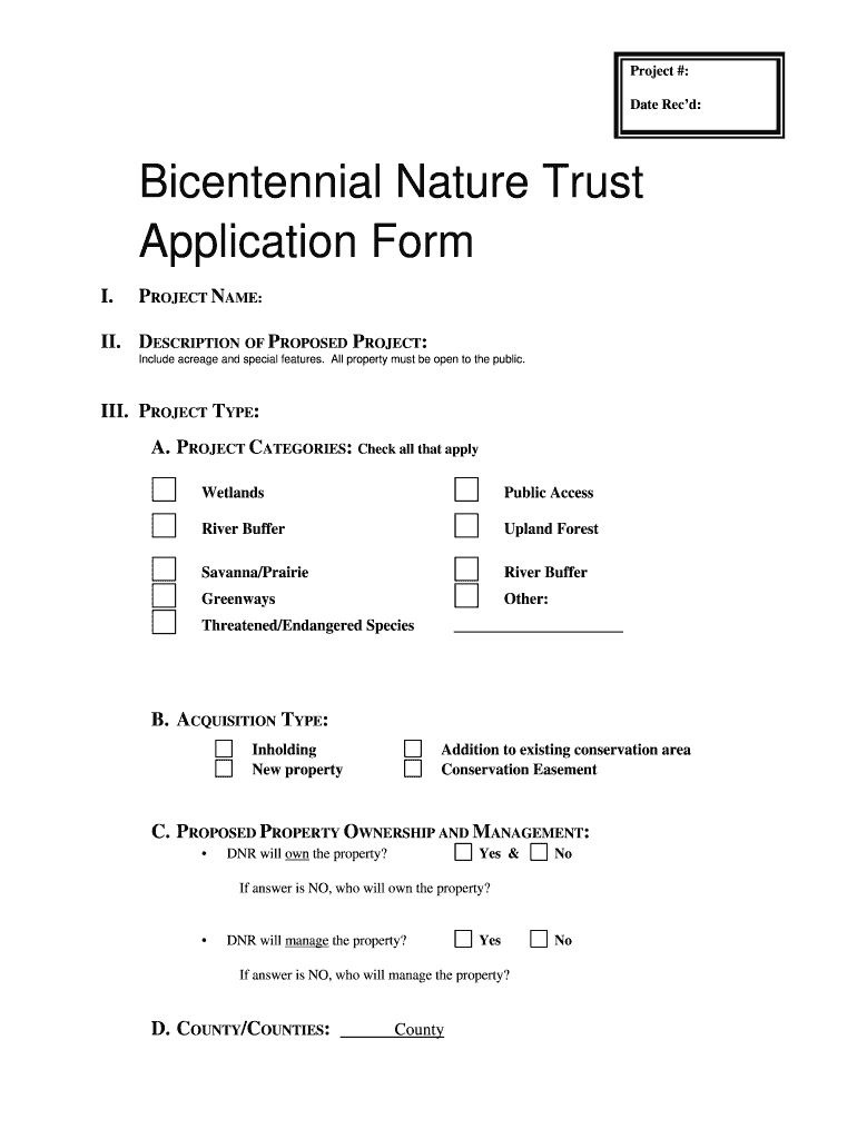 Get and Sign Bicentennial Nature Trust Application Form  in