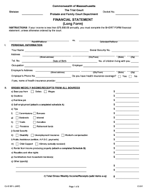 Financial Statement Short Form