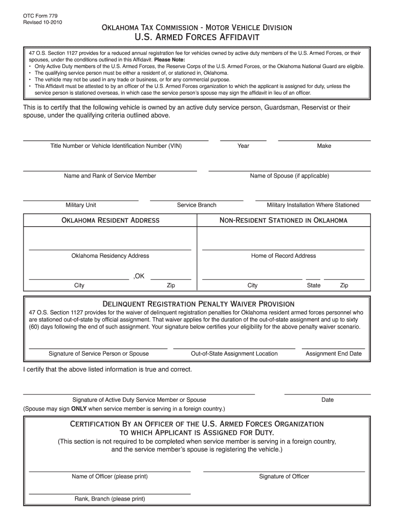  Oklahoma Form 779 2010