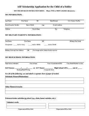 Scholarship Form from Asf for Ex Service Man