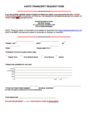 Aarts Transcript Request Form