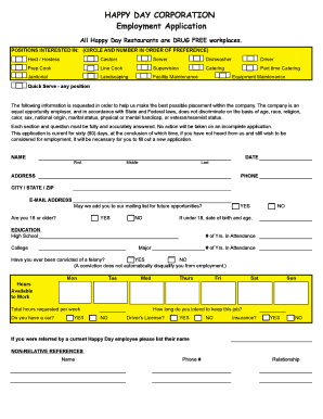 Happy Days Application  Form