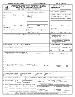 Vaccine Adverse Event Reporting System Form