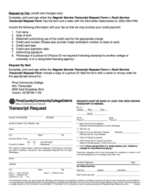 Pima Community College Transcripts  Form