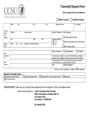 Ccsu Transcript  Form