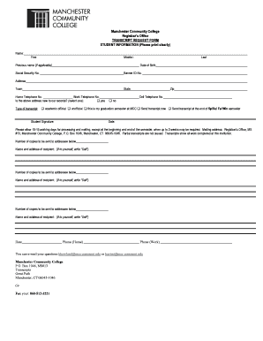 Mcc Manchester Ct Transcript Form