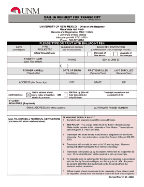 Unm Transcripts  Form