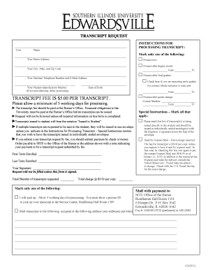 Southern Illinois University Edwardsville Transcript Request  Form