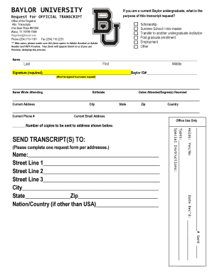 Official Transcript Request Form Baylor