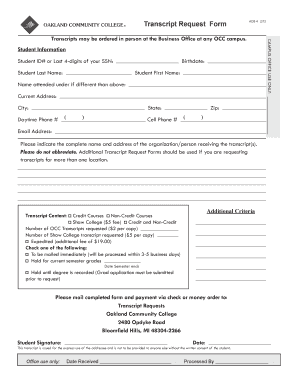 Oakland Community College Transcripts  Form