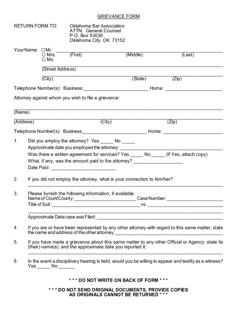 Mpc 900 Grievance Forms Oklahoma Department of Transportation