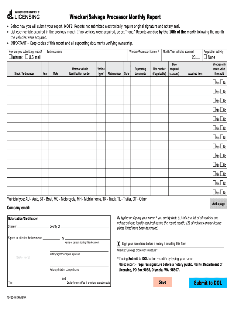  Wrecker Monthly Report  Form 2011