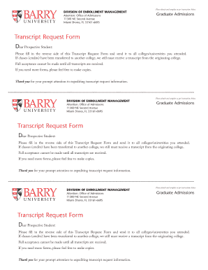 Barry University Transcripts  Form