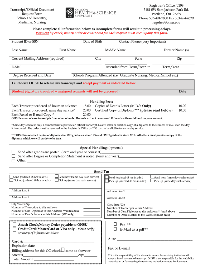 Get and Sign Ohsu Transcript Request Form
