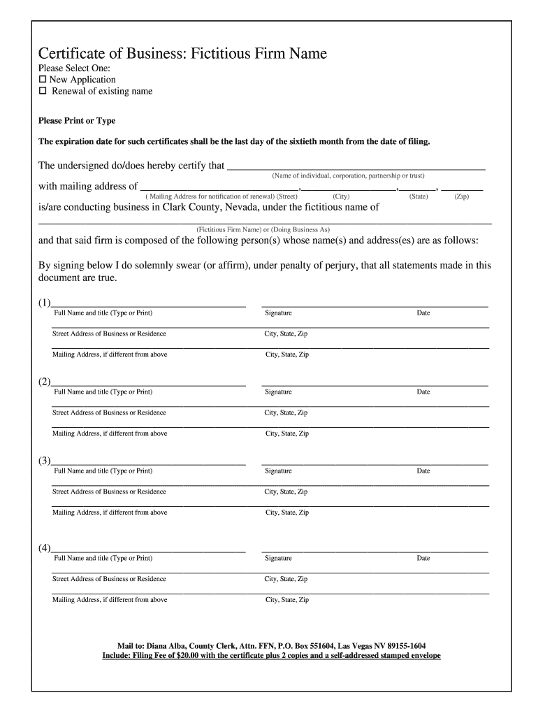 Fictitious Name Example  Form