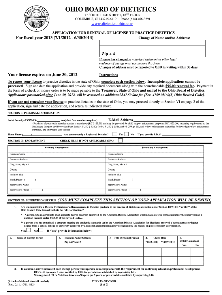 Georgia Dietitian License Renewal Application PDF Form 2012-2024
