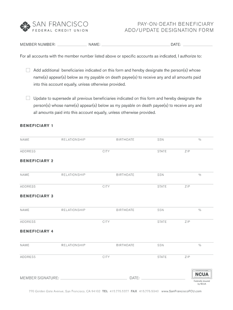 PAY on DEATH BENEFICIARY ADDUPDATE DESIGNATION FORM