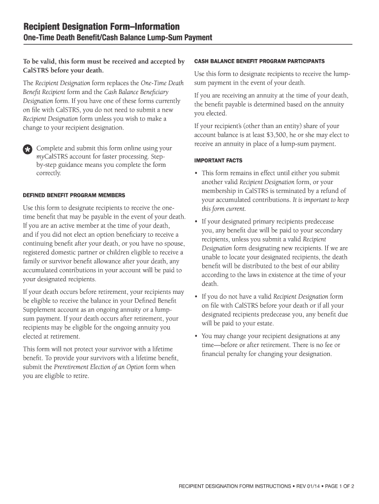  Calstrs Recipient Designation Form 2014