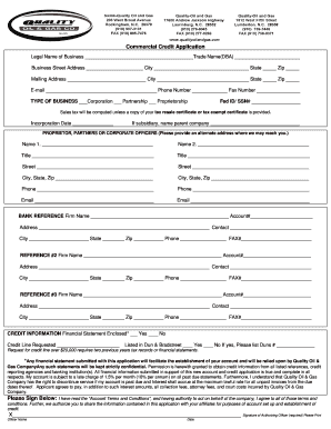 Commercial Credit Application for Oil and Gas Companies Form