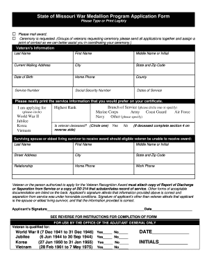 Missouri Veterans Recognition Program  Form