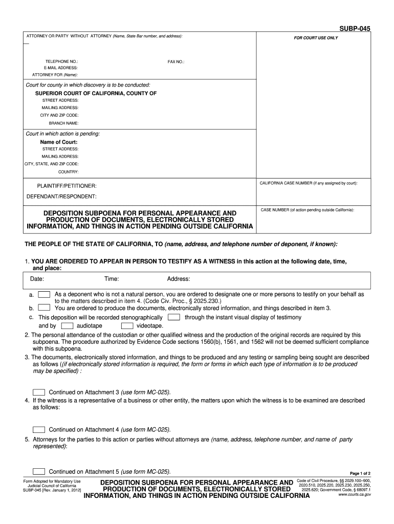  Ca Deposition Subpoena 2012-2024