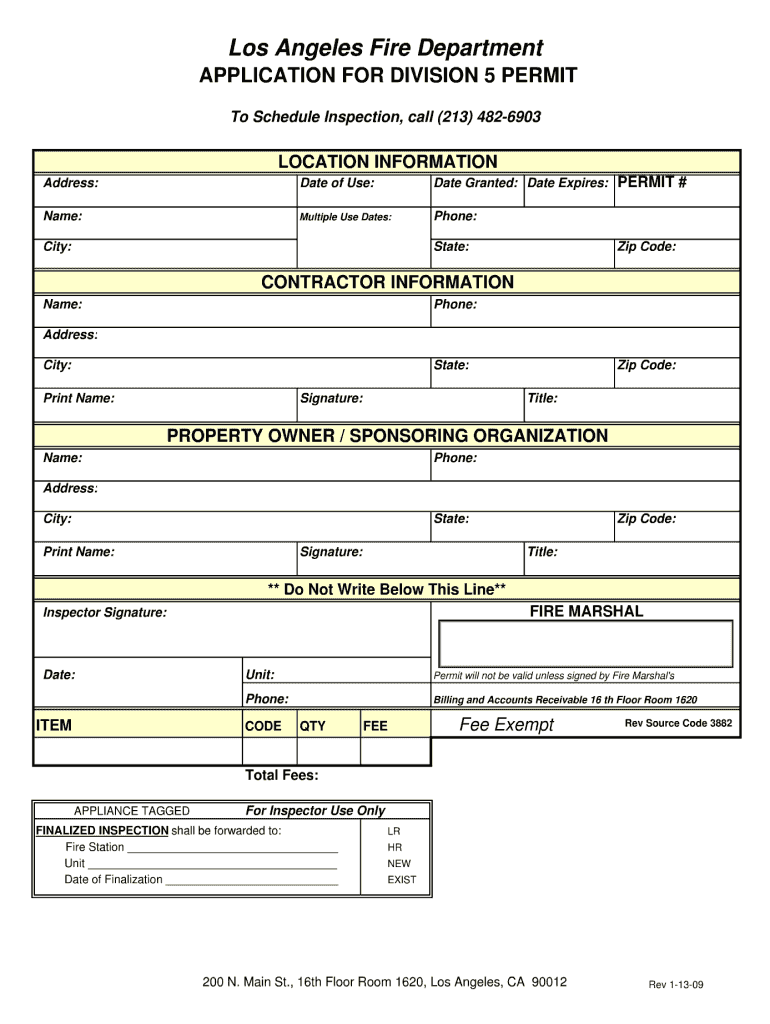 Get and Sign La City Fire Department Division 5 Permit 2009-2022 Form