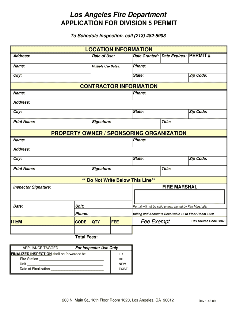  La City Fire Department Division 5 Permit 2009-2024