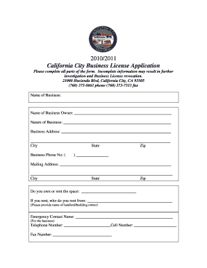 California Business License Template  Form