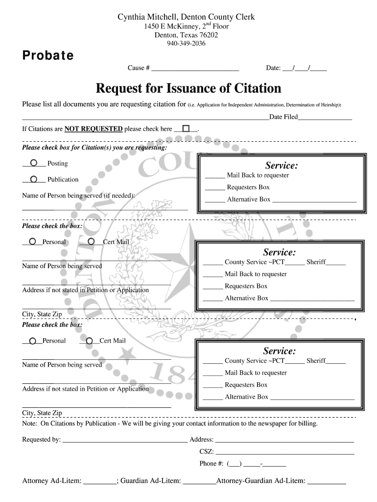 Denton County Request for Issuance  Form