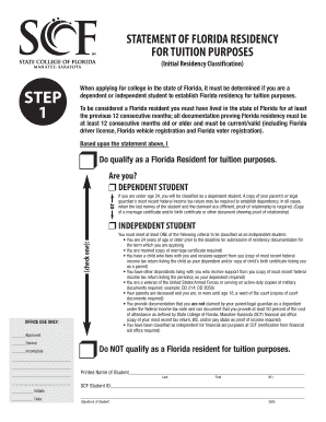 Scf Statement of Florida Residency Form