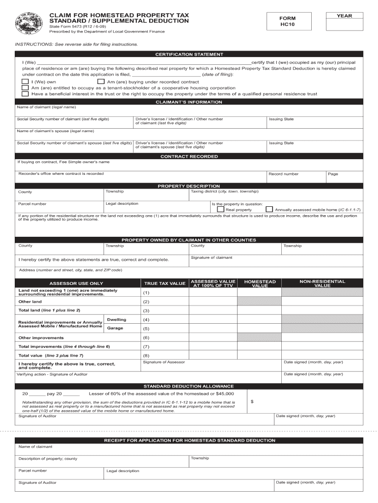  Claim for Homestead Property Tax Form Hc10 2020