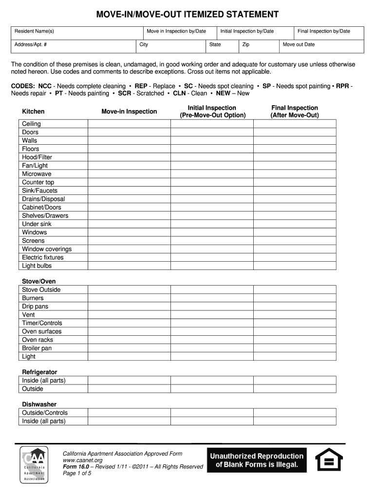 Blank Itemized Form