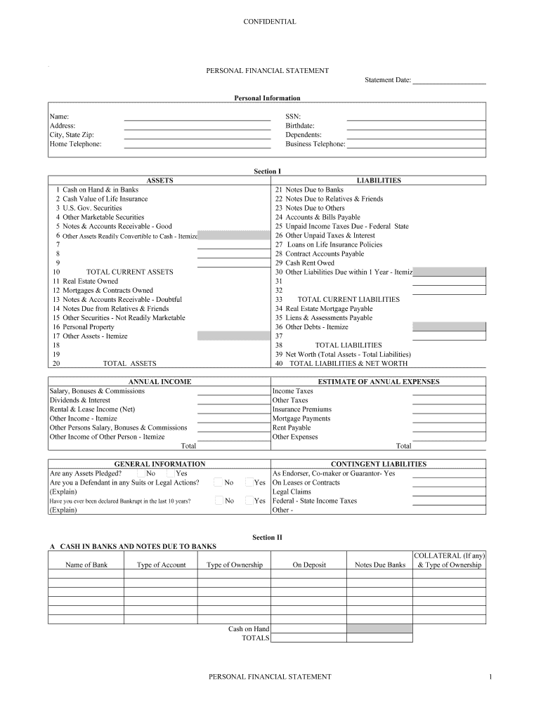 Personal Financial Statement Form