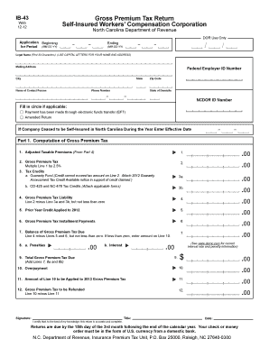 North Carolina Self Insurance Ib 43 Form