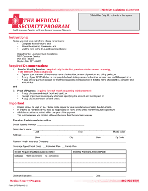 Medical Security Program Claim Form