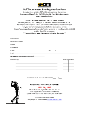 Golf Tournament Registration Form PDF