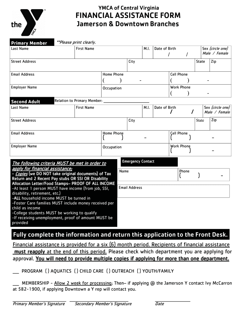 Jamerson Ymca Financial Assistance Form