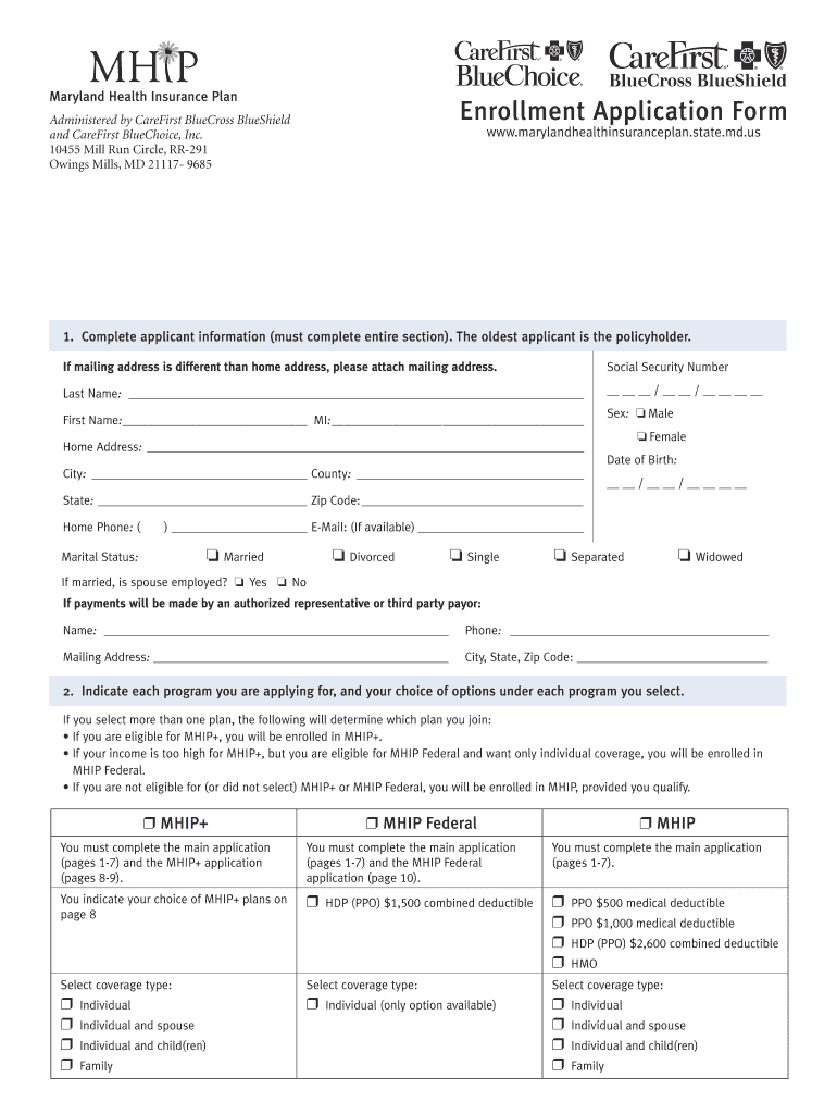 Mhip Enrollment Application Fill in Form