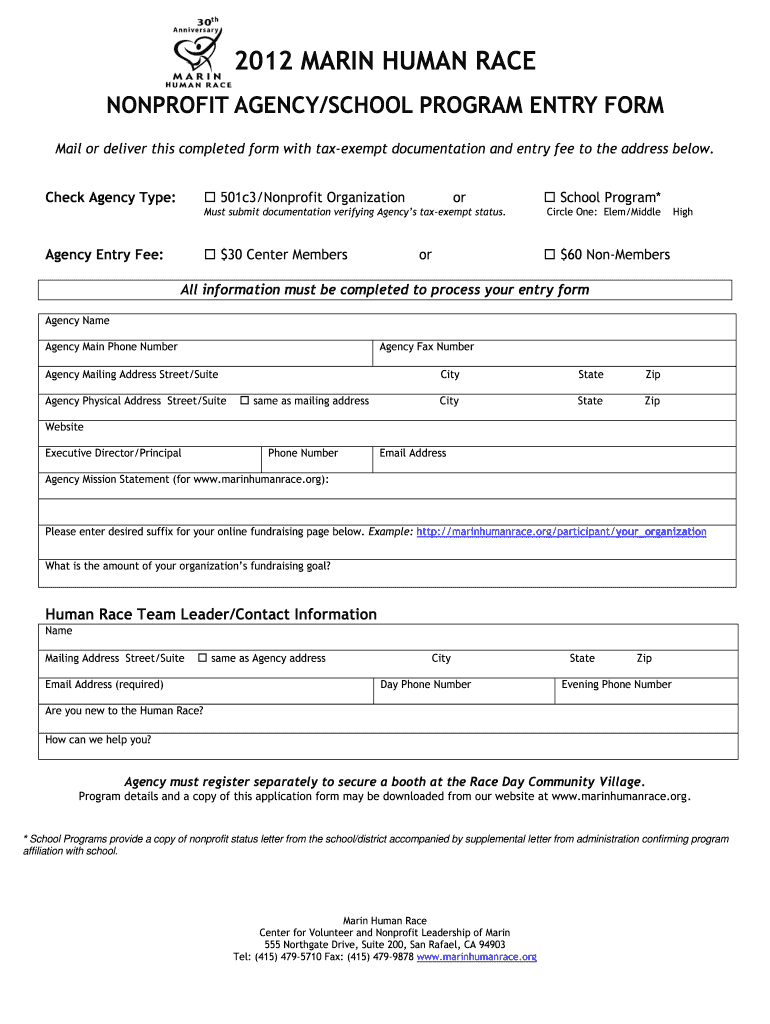 NONPROFIT AGENCY ENTRY FORM Marinhumanrace