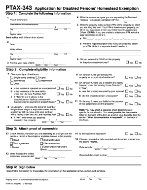 PTAX 343 Application for Disables Persons&#039; Homestead  Form