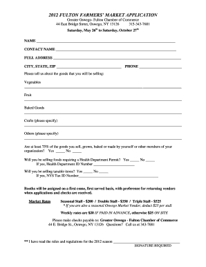 FULTON FARMERS&#039; MARKET APPLICATION  Form