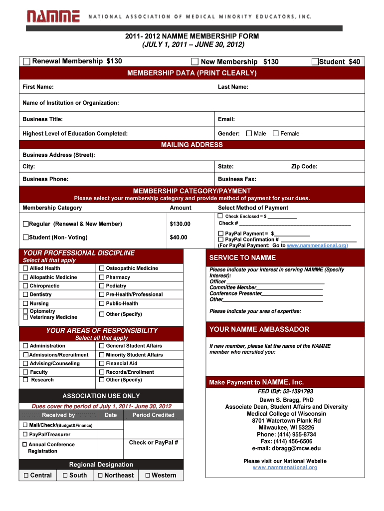 Membership Application Nammenational  Form