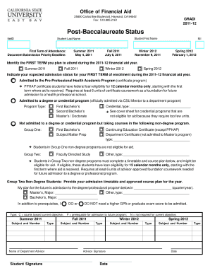 Post Baccalaureate Status Form California State University, East Bay